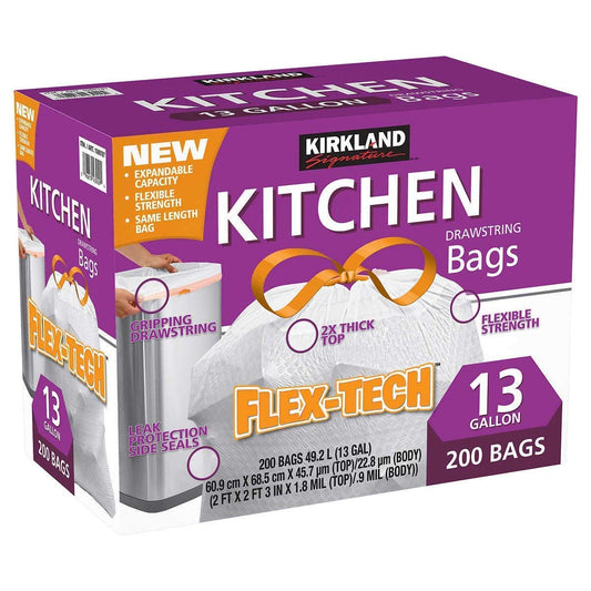 Kirkland Signature Drawstring Kitchen Trash Bags - 13 Gallon - 200 Count (.3 Pack)