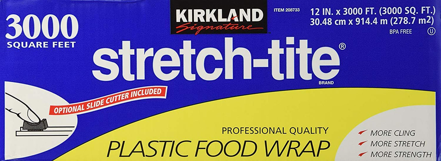 Kirkland Signature Stretch-Tite Plastic Food Wrap - Parent (6000 SQ. FT (2 Pack, 12" x 3000 SQ. FT Each))