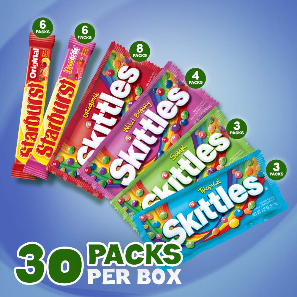 SKITTLES & STARBURST Candy Full Size Variety Mix 62.79-Ounce 30-Count Box