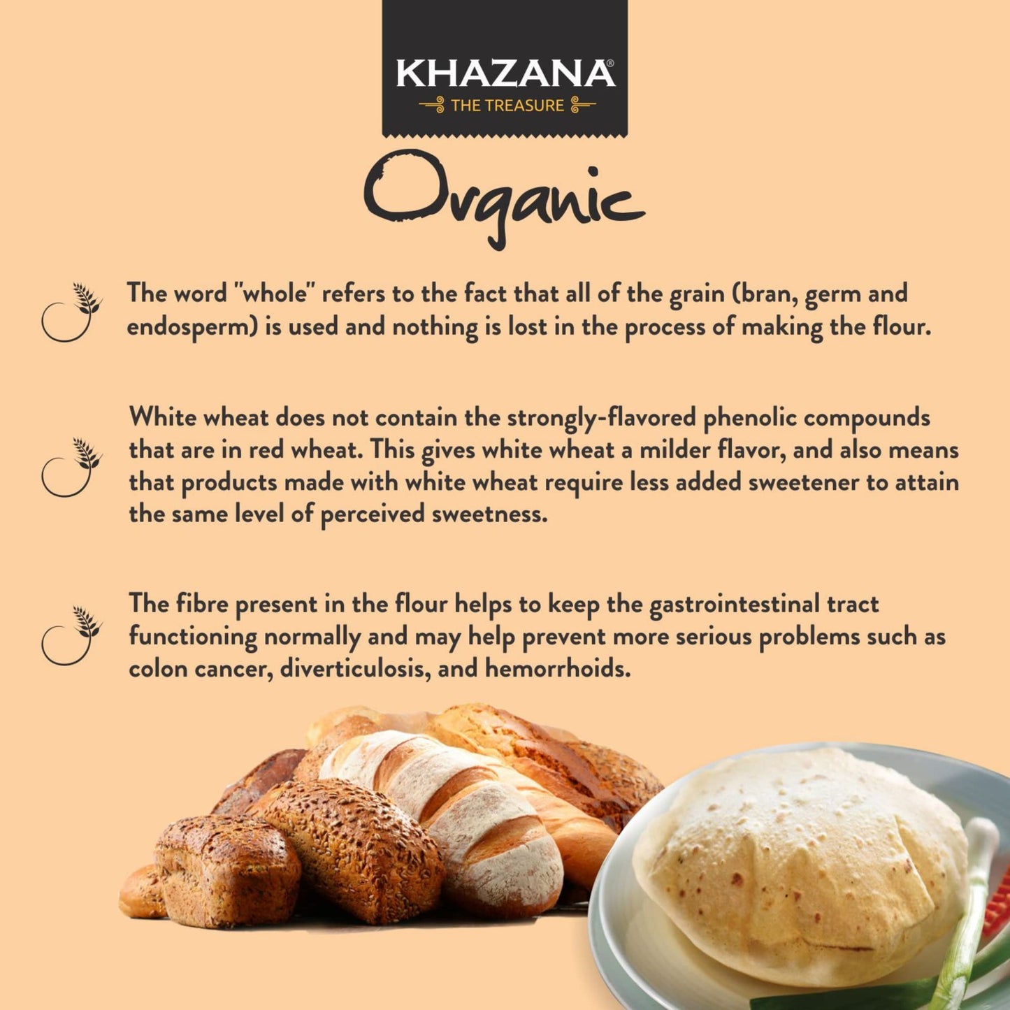 Khazana ORGANIC Whole Wheat Flour 20lb | Non-GMO & Kosher | Ideal For Baking Rolls, Breads, and Buns