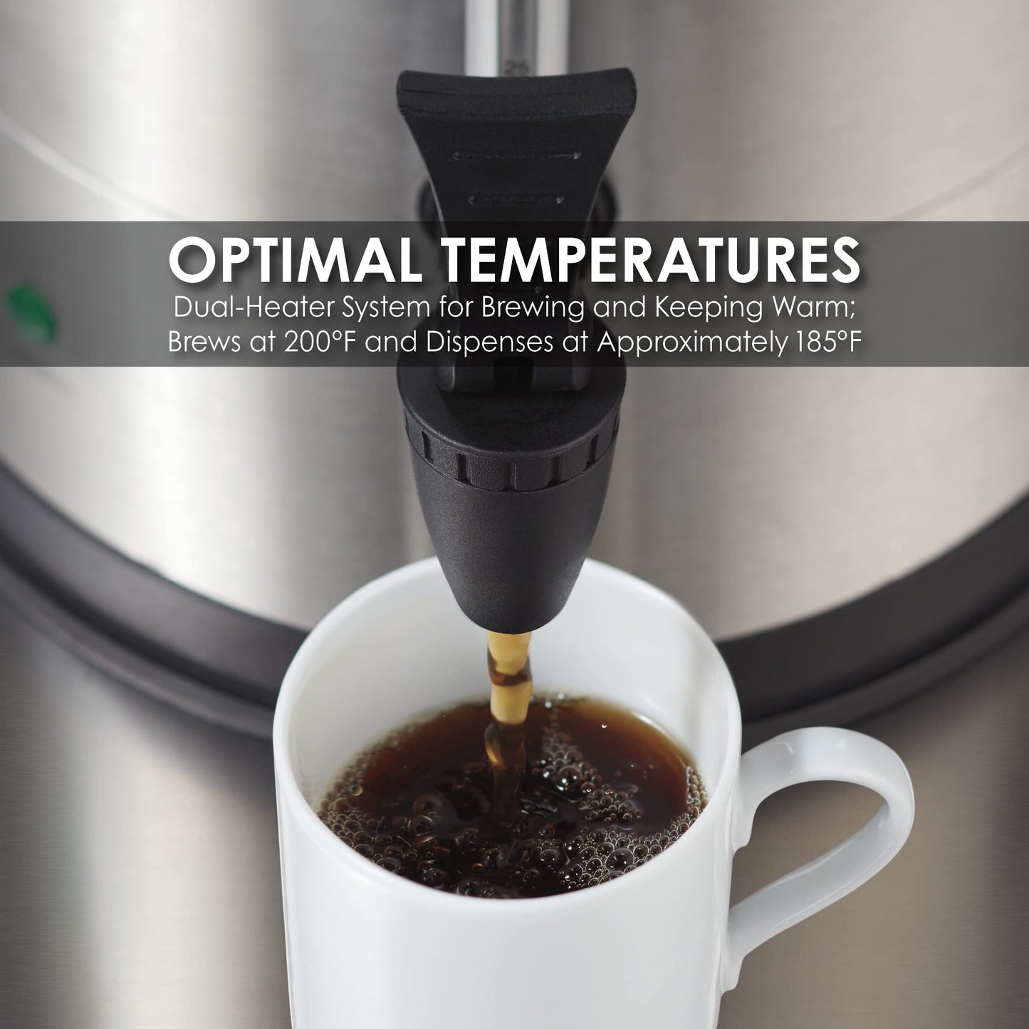 Waring Commercial WCU110 Coffee Urn, 110 Cup Capacity, Stainless Steel , 1500W, 120V, 5-15 Phase Plug