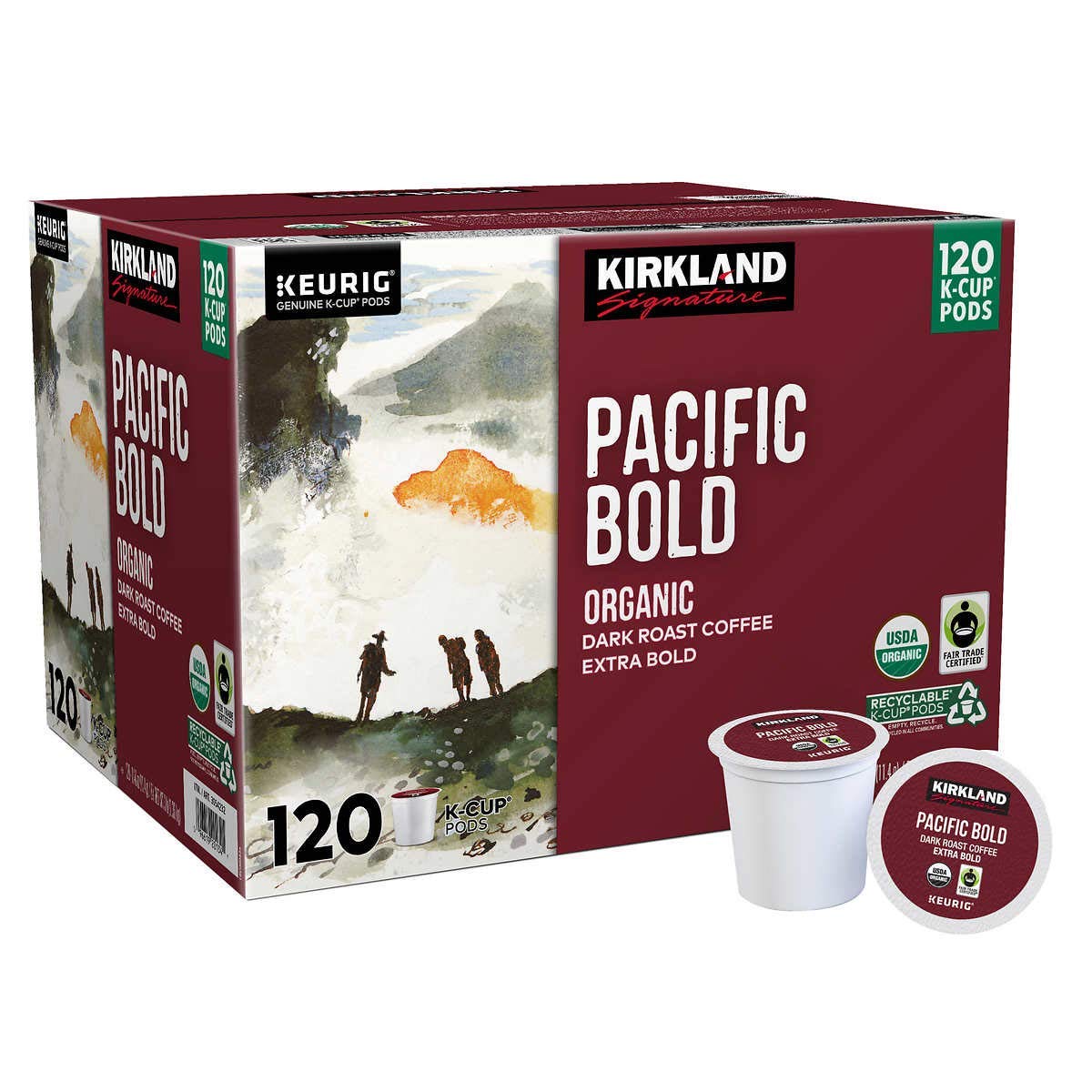 Kirkland Signature Organic Pacific Bold Dark-Roast Coffee, for Keurig 120 K-Cup Pods - PACK OF 3