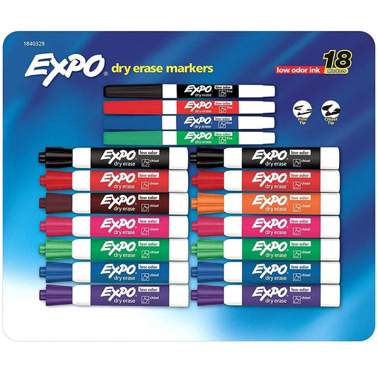 Sanford Corp Expo Low Odor Dry Erase Assorted Colors 18ct Pk