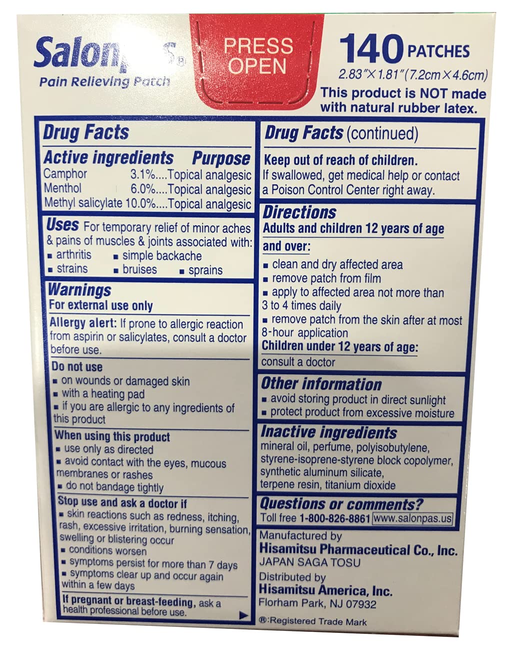 Salonpas Pain Relieving Patches, 1 Pack (140 Count)