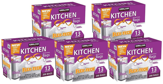 Kirkland Signature Drawstring Kitchen Trash Bags - 13 Gallon - 200 Count (5 Cases of 200)