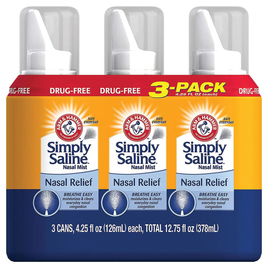 Arm & Hammer Simply Saline Adult Nasal Mist, Original, Giant Size, Special Multisize of 3 Pack (4.25 Oz Each)