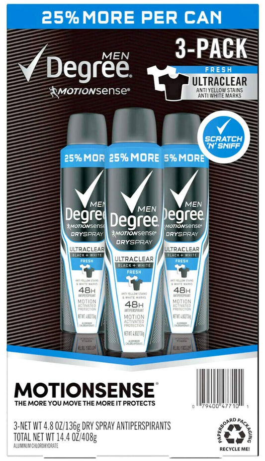 Degree for Men Antiperspirant Deodorant Dry Spray Black + White (4.8 oz, 3 pk.)