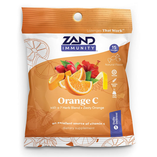 Zand Immunity Orange C HerbaLozenge | Vitamin C Throat Drops w/ Soothing Herb Extracts | Non-GMO | 15 Lozenges