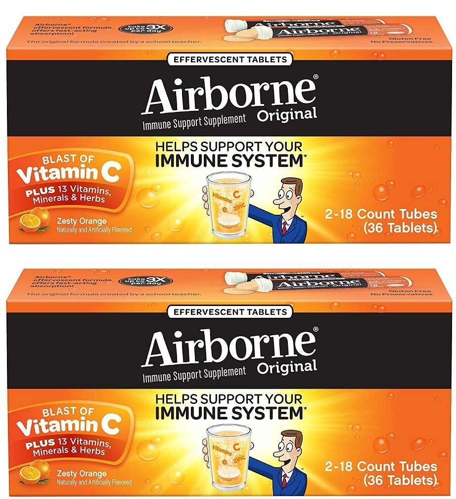 Airborne Zesty Orange Effervescent Tablets Vitamin C 1000mg x 36 Counts (2 Pack)