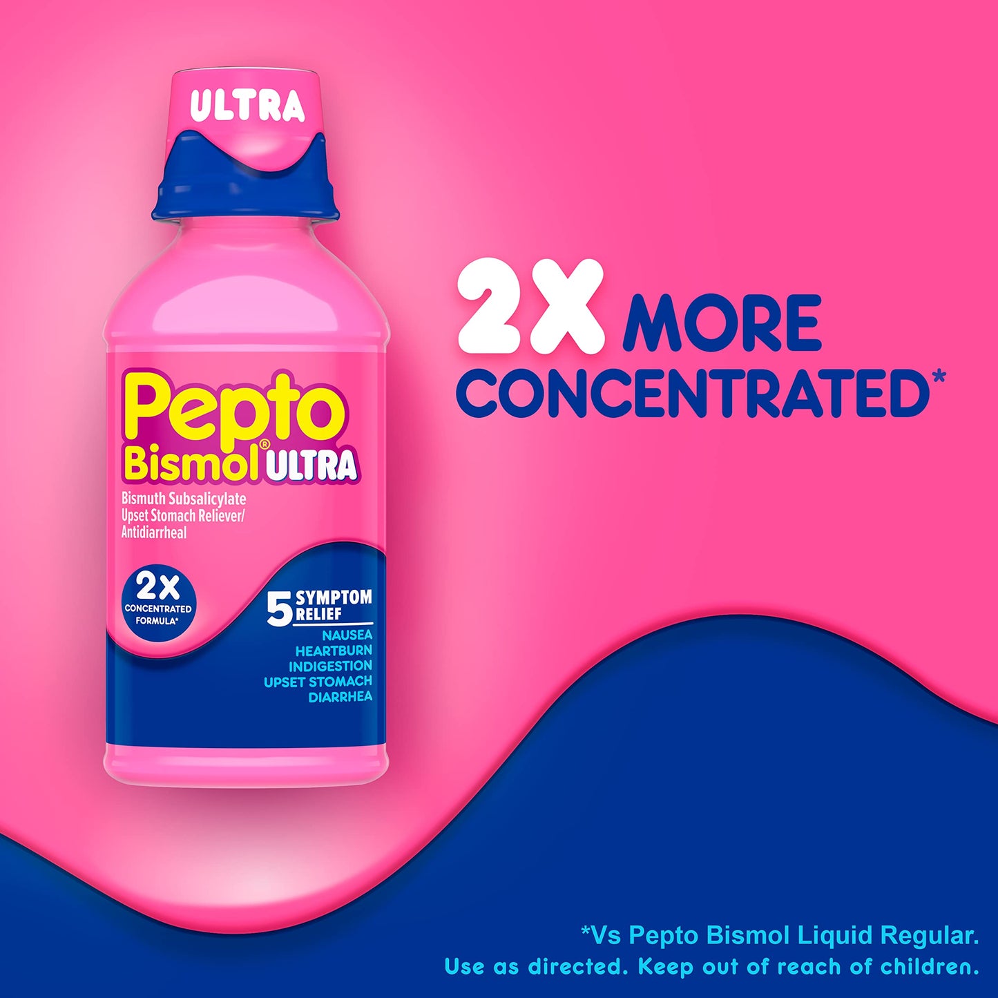 Pepto Bismol Liquid Ultra for Nausea, Heartburn, Indigestion, Upset Stomach, and Diarrhea - 5 Symptom Fast Relief, Original Flavor 12 oz