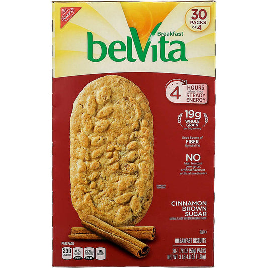 Belvita Brown Sugar Biscuits 1.76 oz 30 -Count Pack, cinnamon, 52.8 Ounce