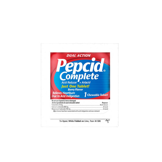 Pepcid Complete Dual Action Acid Reducer + Antacid Chewable Tablets, Berry Flavor, 4 ct.
