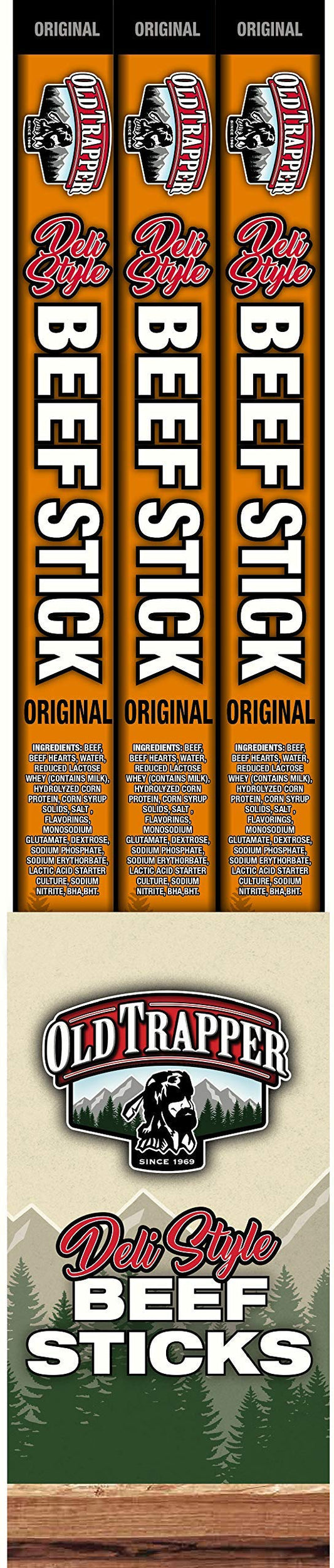 Old Trapper Original Wrapped Deli Style Sausage Sticks | Traditional Style Real Wood Smoked Beef Sticks | Healthy Protein-Packed Snacks | 1.75 Ounce (Pack of 26)