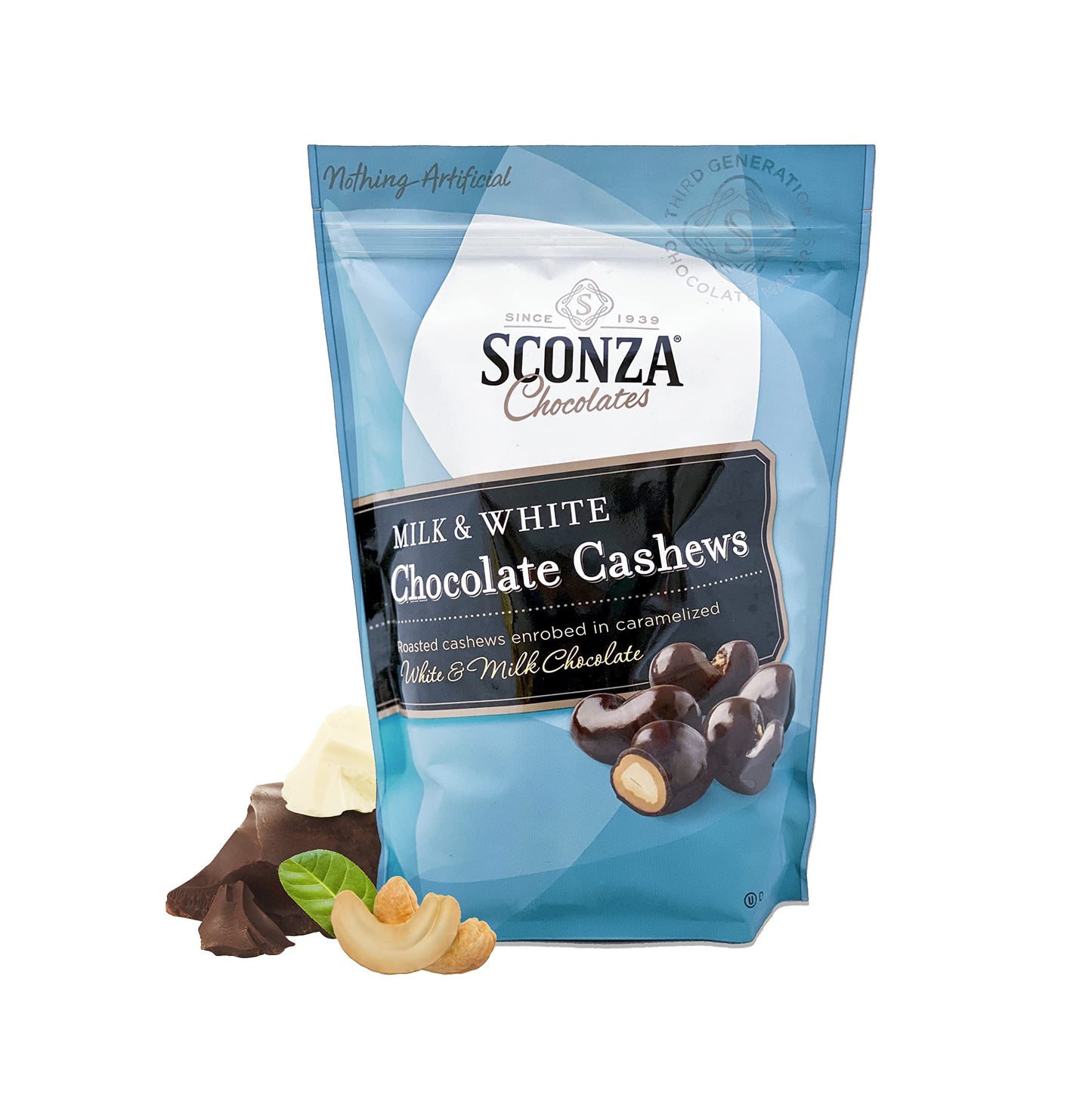 Sconza Chocolates Milk & White Chocolate Cashews 22OZ