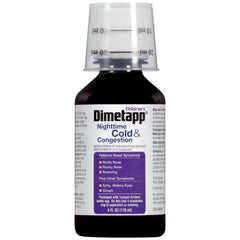 Children's Dimetapp Nighttime Cold & Congestion -Stuffy Nose, Runny Nose, Sneezing, Itchy & Watery Eyes, Cough -Antihistamine -Alcohol-Free -Grape Flavor -4oz