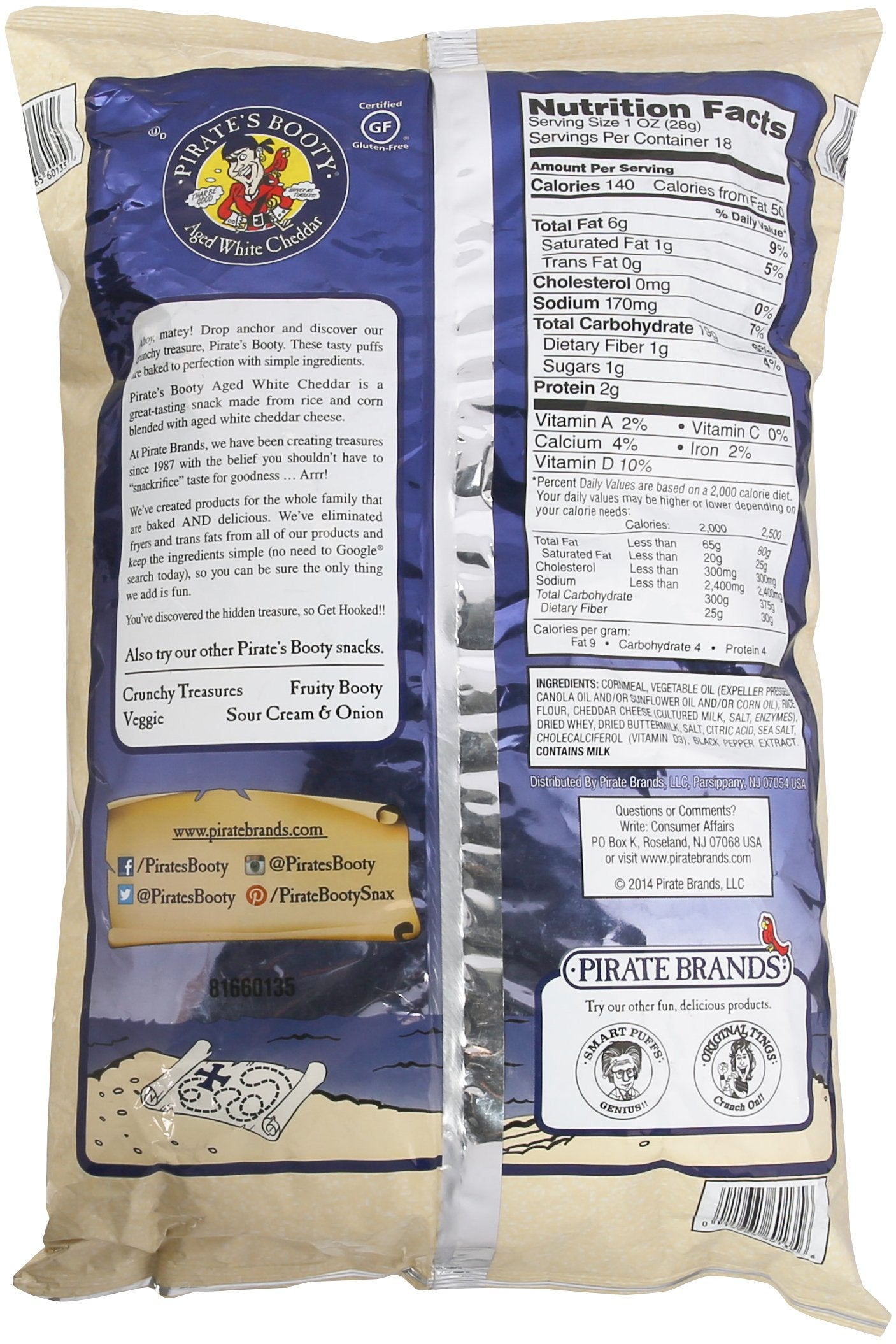 Pirate's Booty Baked Rice and Corn Puffs, 18 OZ