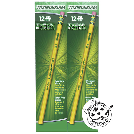 Ticonderoga Wood-Cased Pencils, Unsharpened, #2 HB Soft, Yellow, 96 Count