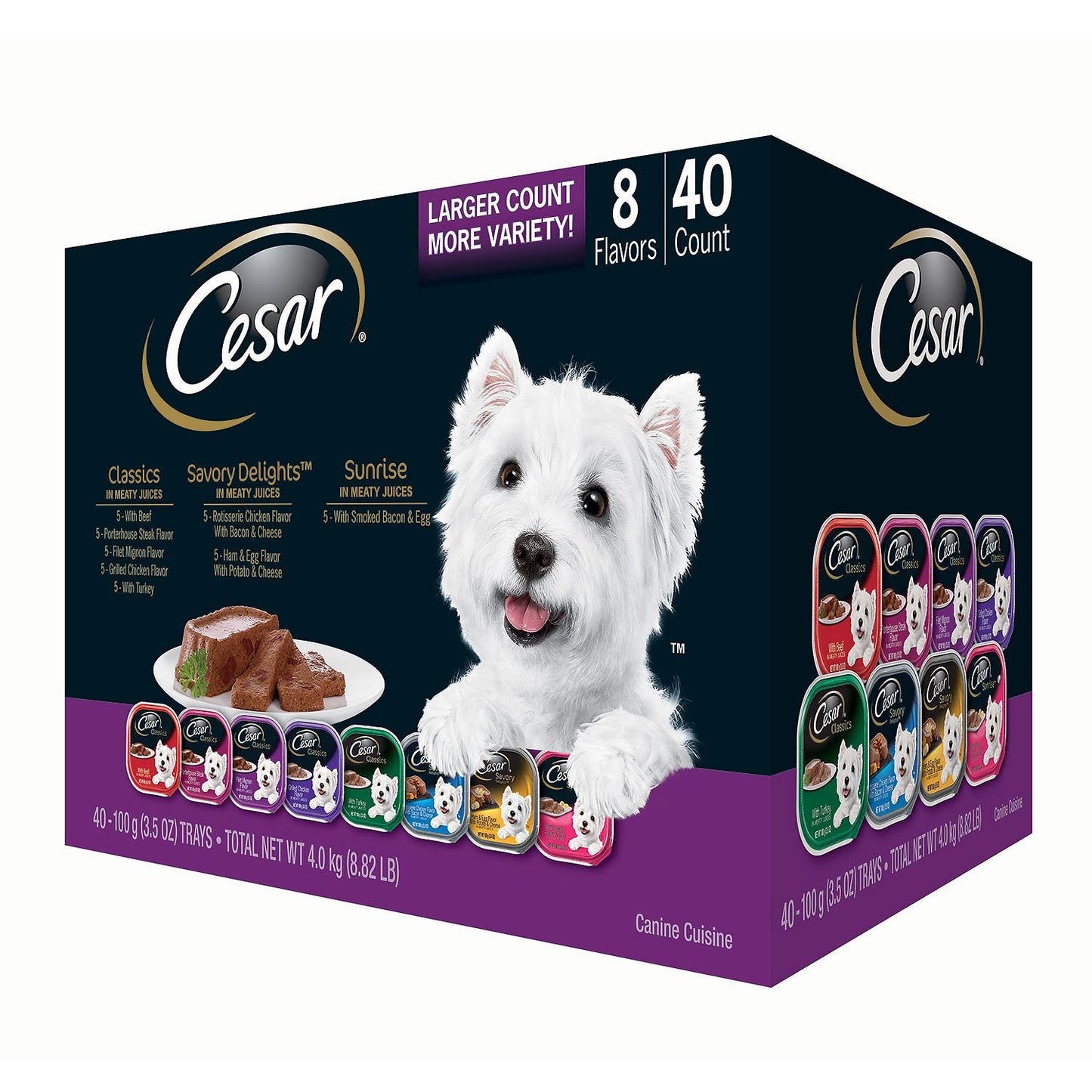 Cesar Canine Cuisine Wet Dog Food, 8 Flavor Variety Pack Classic Loaf in Sauce (3.5 Ounce, 40 ct.), 140 Ounce