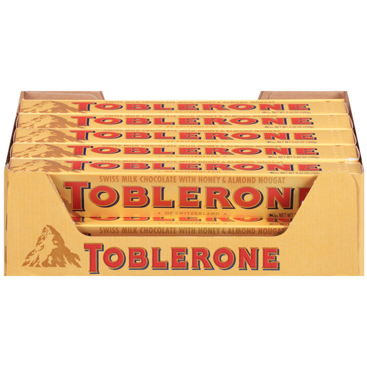 Toblerone Swiss Milk Chocolate Candy Bars with Honey and Almond Nougat, Easter Chocolate, 20 - 3.52 oz Bars