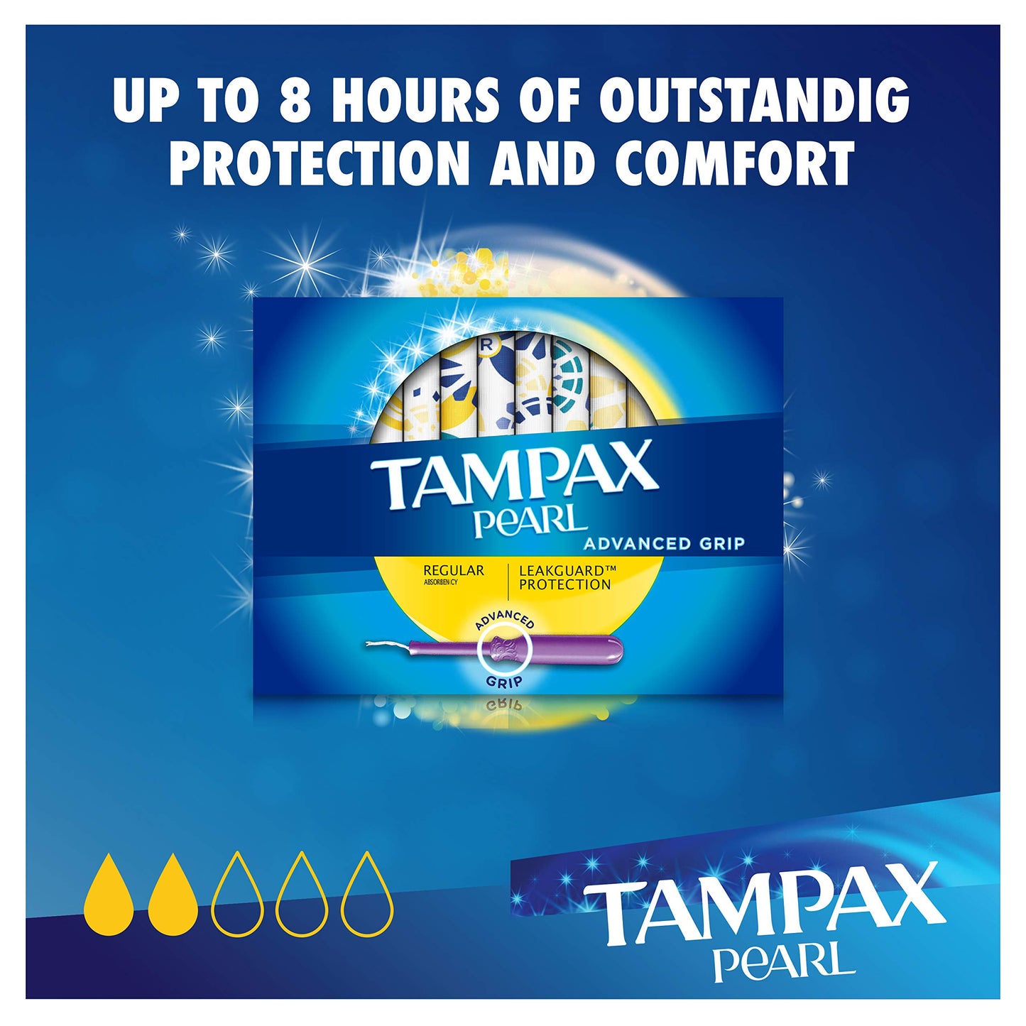 TAMPAX Pearl Advanced Grip Plastic Tampons Regular Unscented, 96 Count