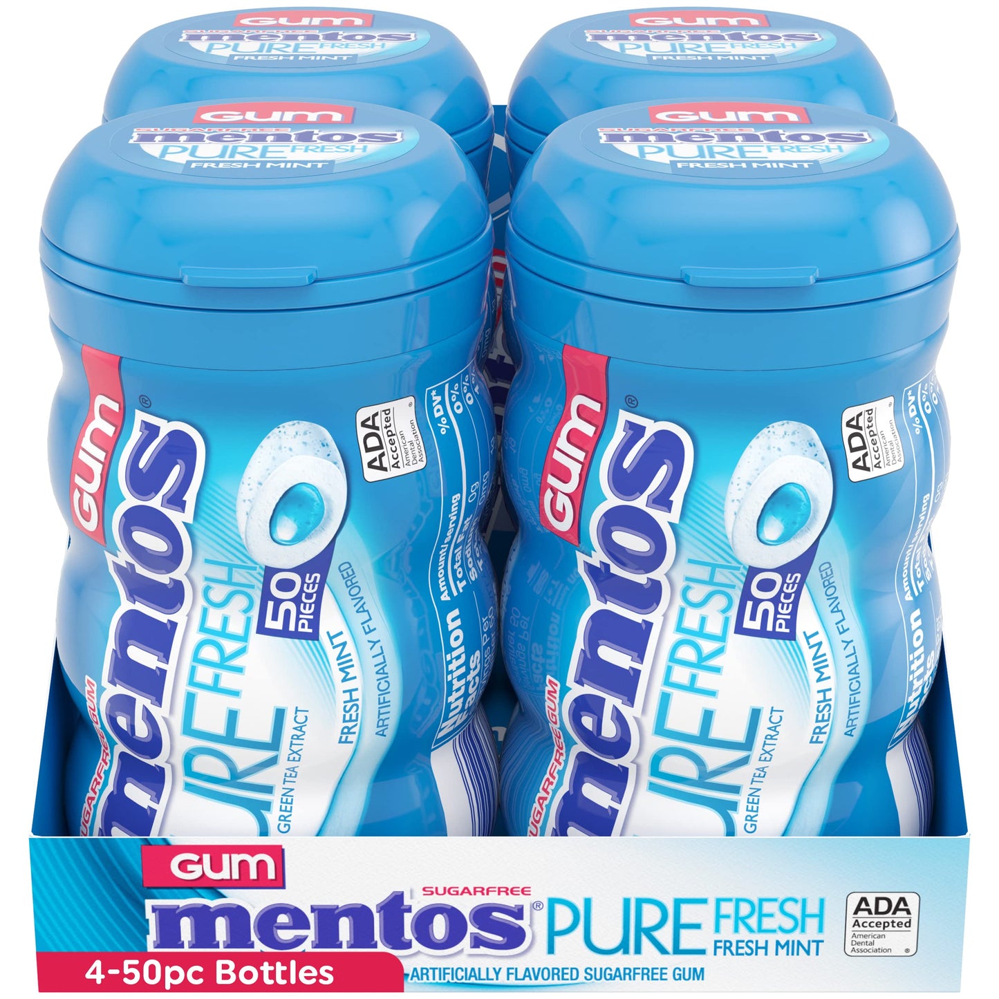 Mentos Pure Fresh Sugar-Free Chewing Gum with Xylitol, Fresh Mint, 50 Piece Bottle (Bulk Pack of 4)