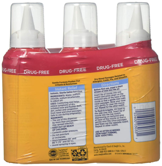 Arm & Hammer Simply Saline Nasal Relief Mist Spray- Giant Size - 4.5 Ounce (Pack of 3)