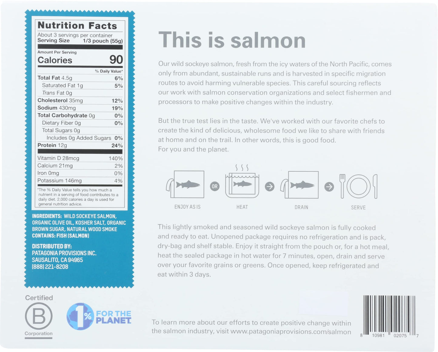 PATAGONIA PROVISIONS Original Wild Sockeye Salmon, 6 OZ