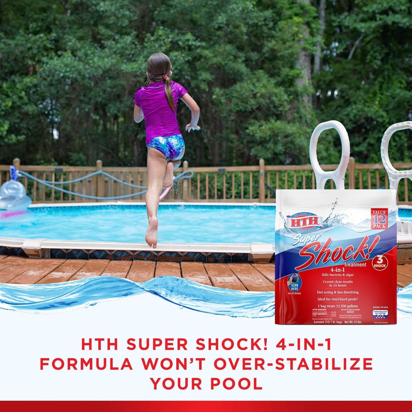HTH 52026 Super Shock Treatment Swimming Pool Chlorine Cleaner, 1 lb (Pack of 12)