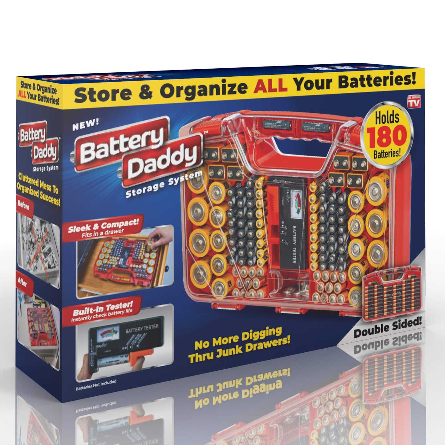 Ontel Battery Daddy 180 Battery Organizer and Storage Case with Tester, 1 Count, As Seen on TV