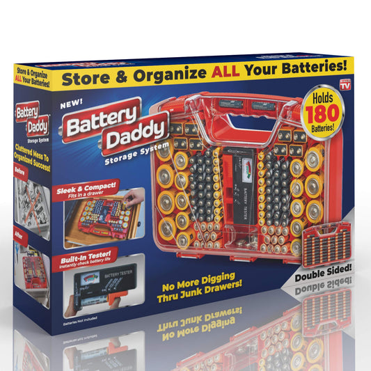 Ontel Battery Daddy 180 Battery Organizer and Storage Case with Tester, 1 Count, As Seen on TV