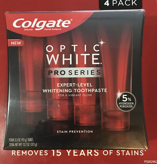 Colgate Optic White Toothpaste Pro Series Stain Shield 3.3 Ounce (Pack of 4)