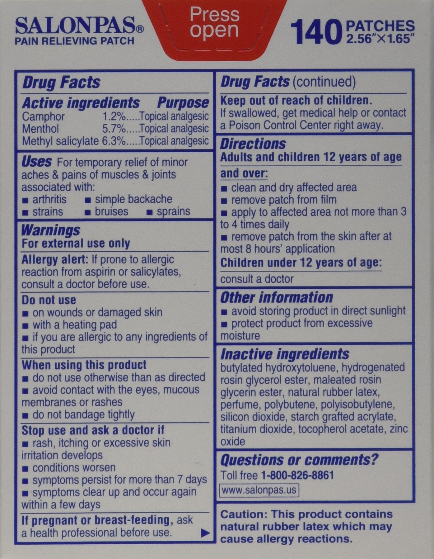 Salonpas Pain Relieving Patch - 140 Count (Two Packages each of 140 Patches)