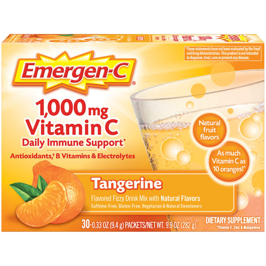 Emergen-C 1000mg Vitamin C Powder, with Antioxidants, B Vitamins and Electrolytes, Vitamin C Supplements for Immune Support, Caffeine Free Fizzy Drink Mix, Tangerine Flavor - 30 Count (Pack of 1)
