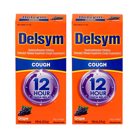 Delsym Adult 12 Hour Cough Relief Medicine, Powerful Cough Relief for 12 Good Hours, Cough Suppressing Liquid, #1 Pharmacist Recommended, Grape Flavor, 5 Fl Oz (Pack of 2)