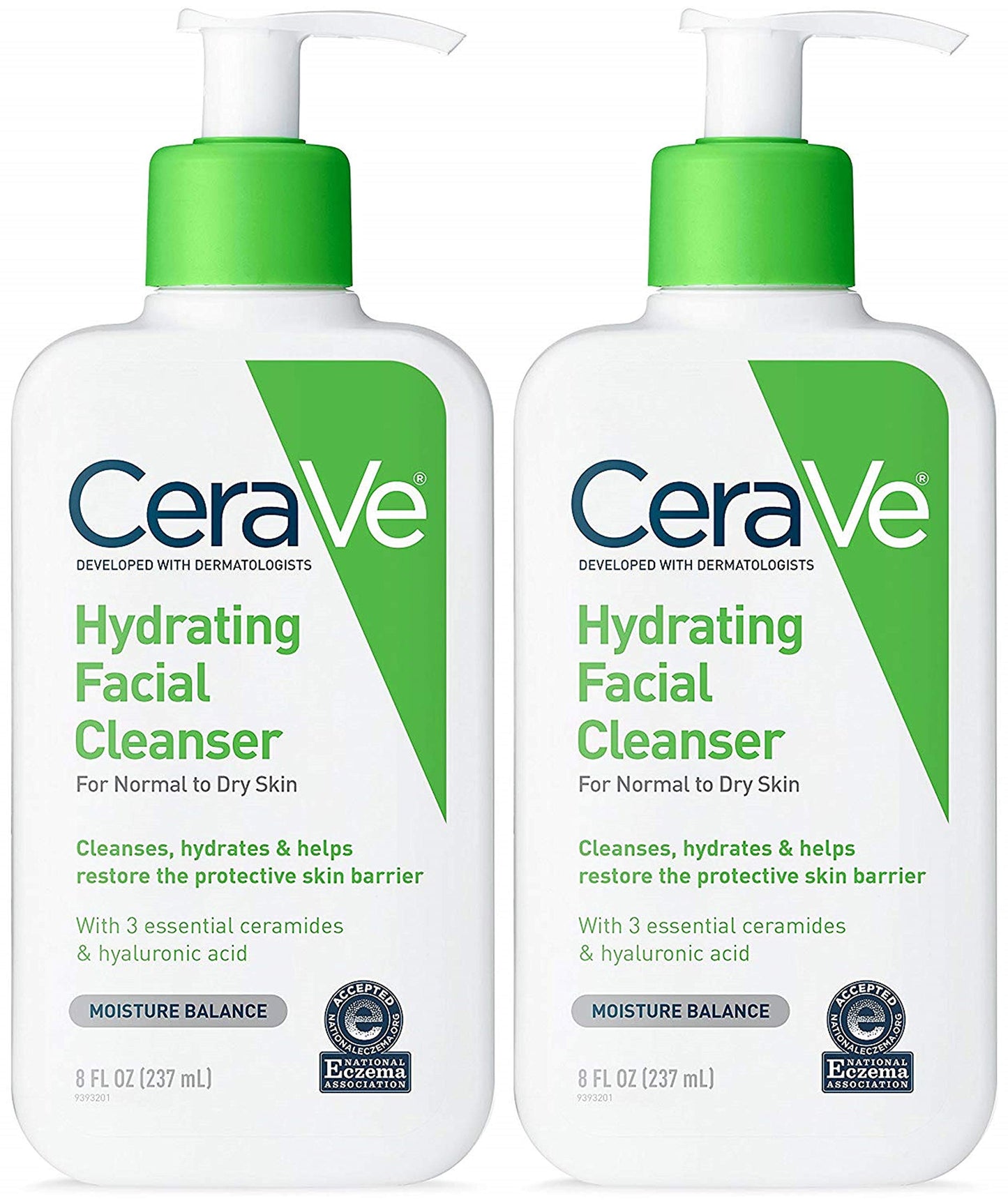 CeraVe Hydrating Cleanser - For Dry To Normal Skin - Net Wt. 8 FL OZ (237 mL) Per Bottle - Pack of 2 Bottles