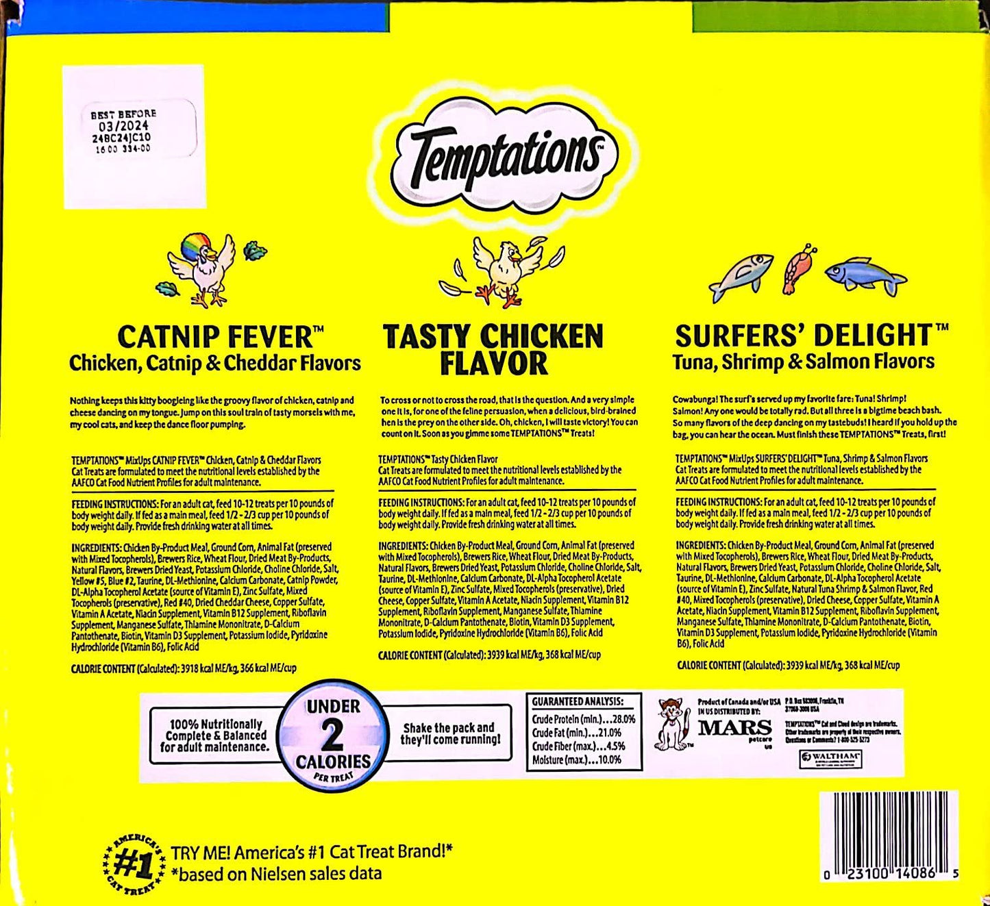 Temptations Cat Treats Stay Fresh Pouches, Flavor Variety Pack (3 ct.)