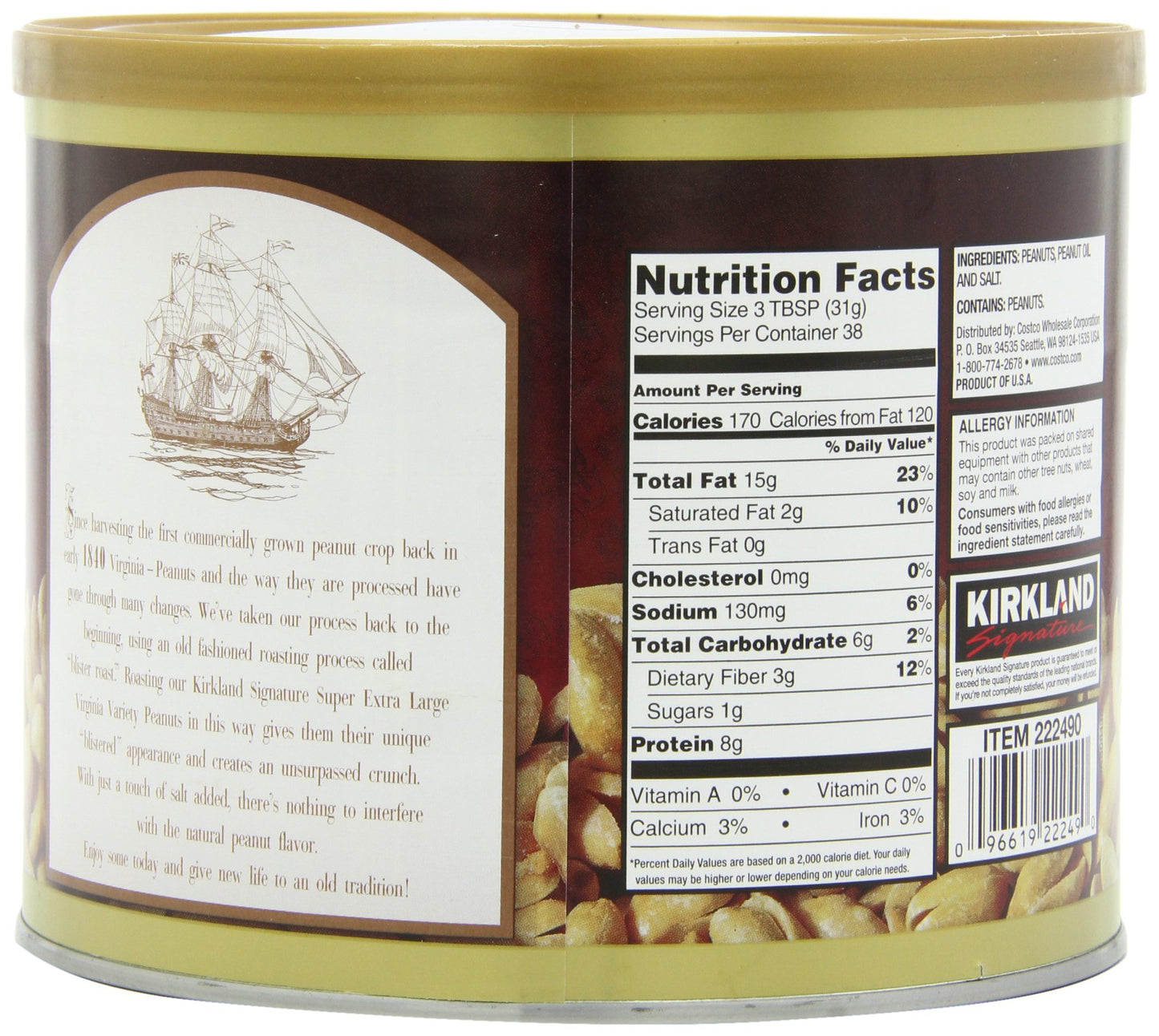 Kirkland Signature Super XL VA Peanuts, 40 Ounce, Light Brown