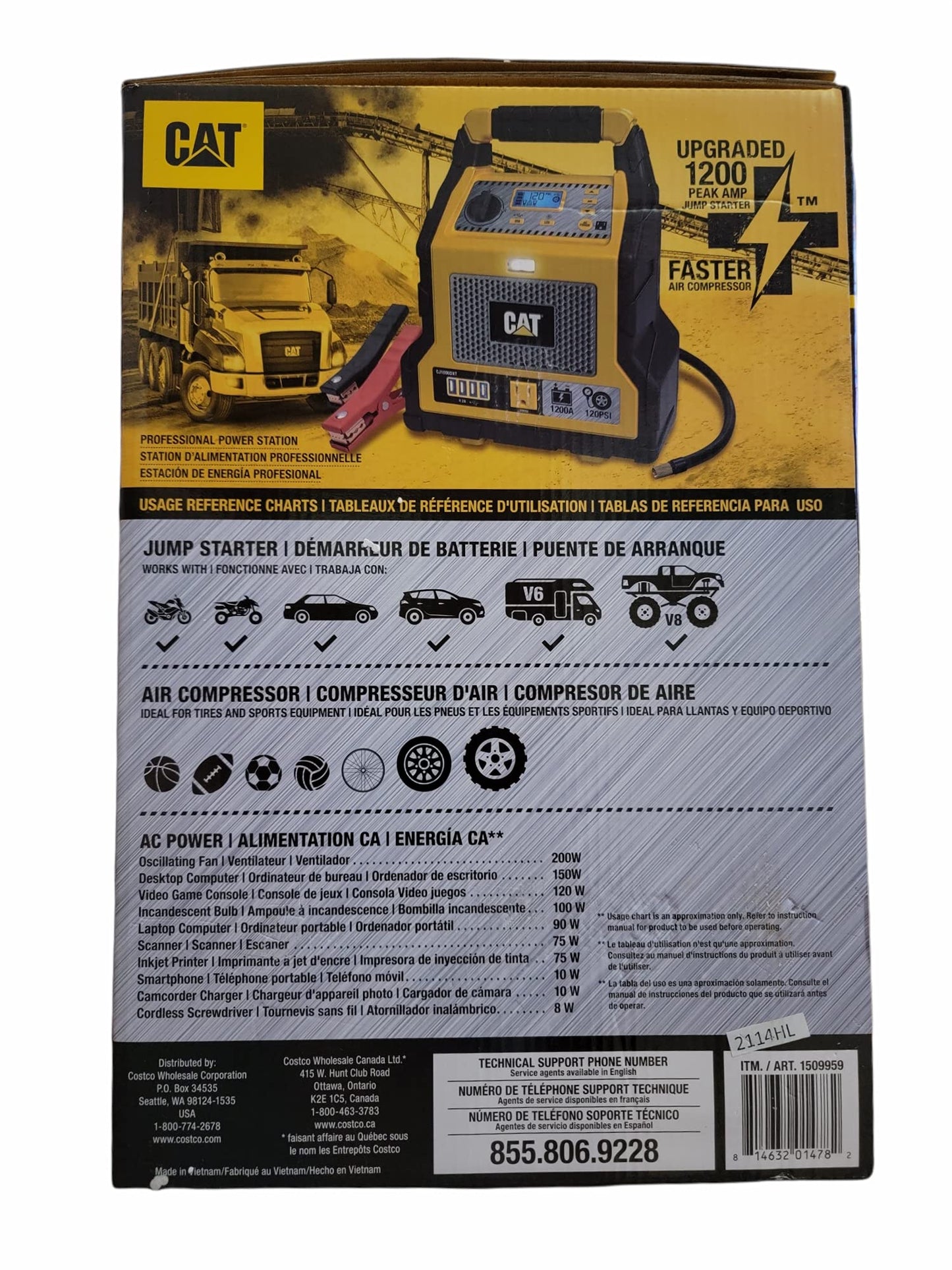 CAT Personal Power Station Upgraded 1200 Peak AMP Faster Air Compressor 6.2 AMP USB Power Bank