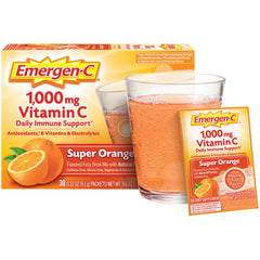 Emergen-C 1000mg Vitamin C Powder for Daily Immune Support Caffeine Free Vitamin C Supplements with Zinc and Manganese, B Vitamins and Electrolytes, Super Orange Flavor - 60 Count/2 Month Supply