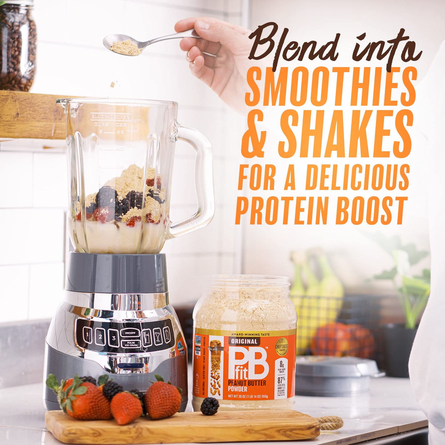 PBfit All-Natural Peanut Butter Powder, Powdered Peanut Spread From Real Roasted Pressed Peanuts, 8g of Protein, 30 Ounce (Pack of 1)