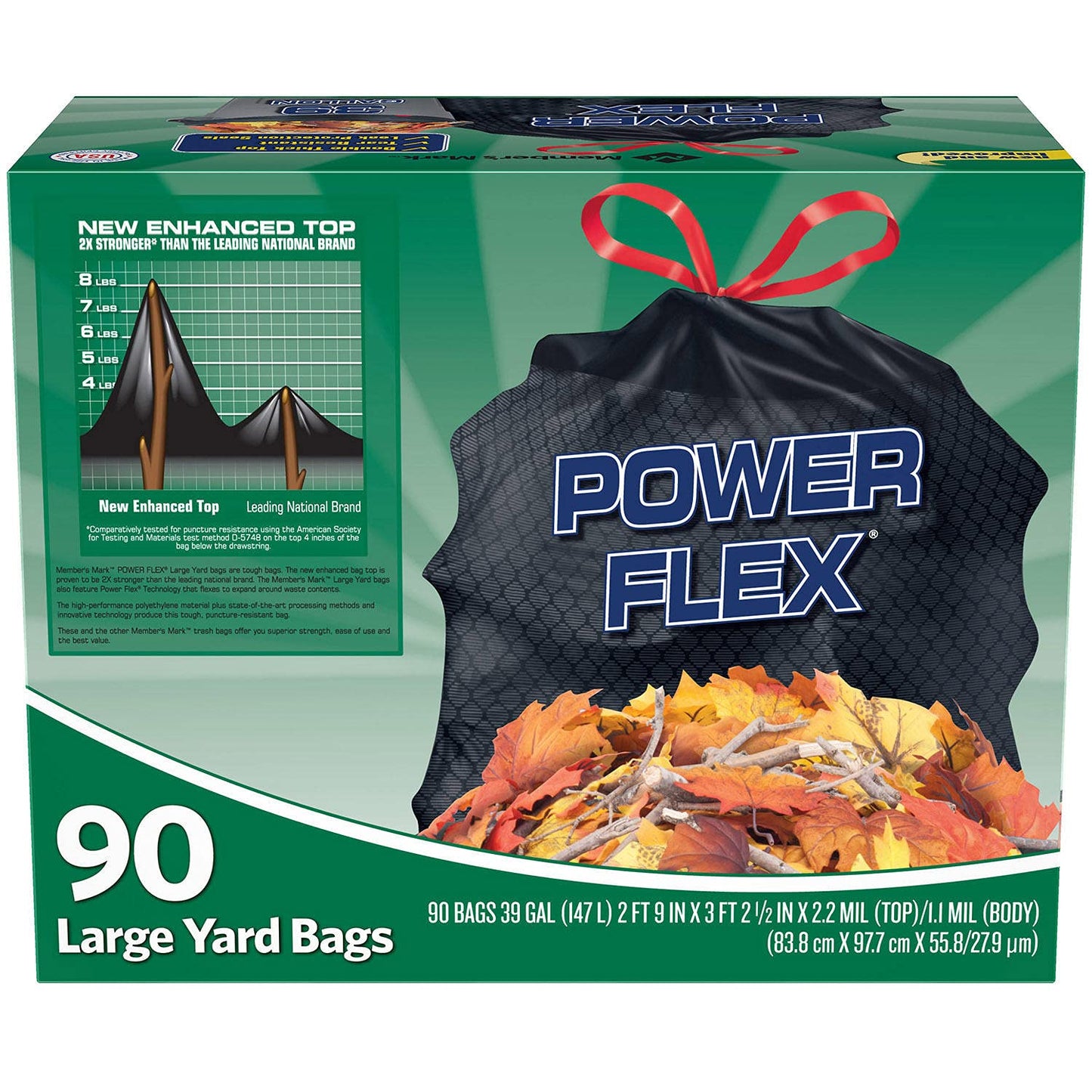Member's Mark 39 Gallon Power Flex Drawstring, 90 Count(Pack of 1)
