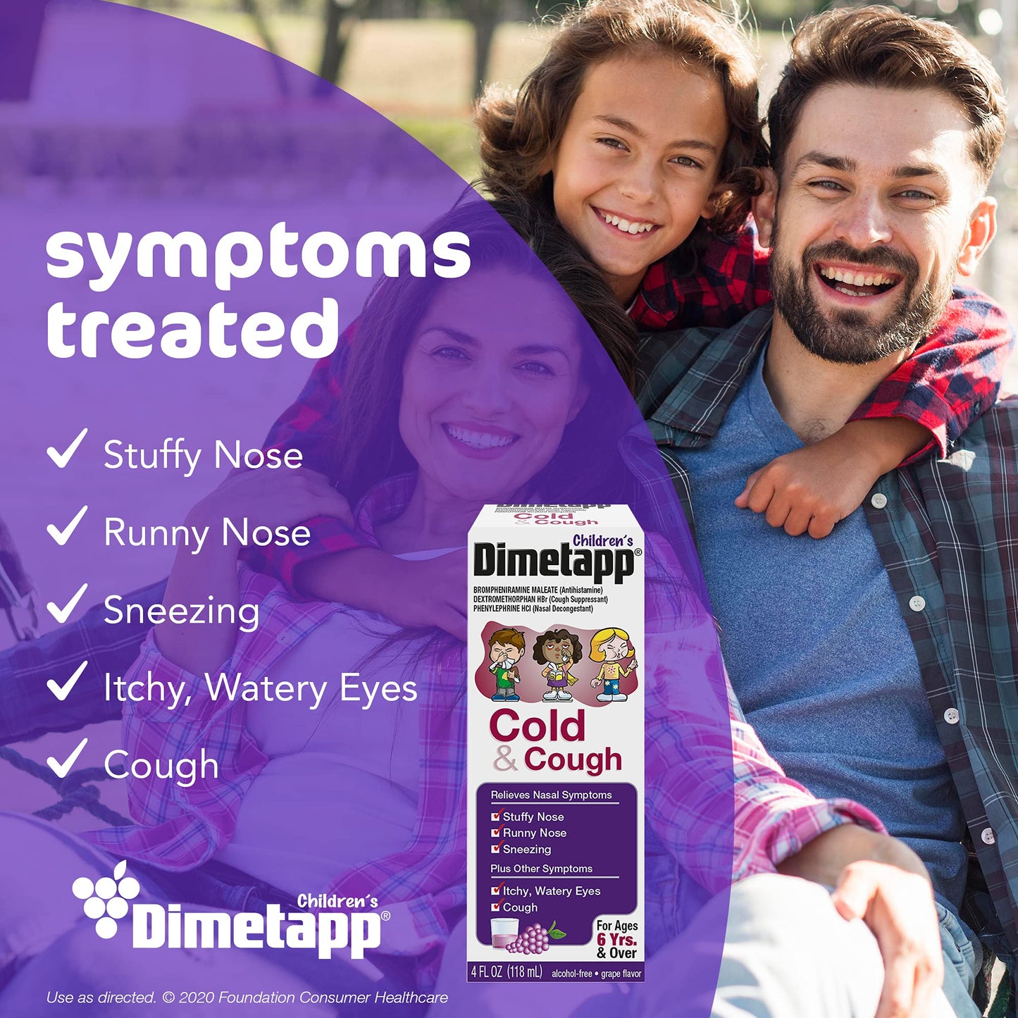 Children's Dimetapp Cold and Cough, Stuffy Nose, Runny Nose, Sneezing, Itchy & Watery Eyes, Cough, Antihistamine, Alcohol-Free, Liquid Syrup, Grape Flavor, 4 Fl Oz (Pack of 3)