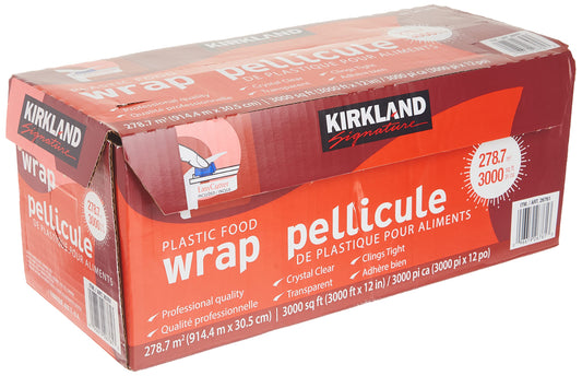 Kirkland Signature Plastic Food Wrap Pellicule 3000 SQFT with Easy Cutter (3000' x 12")