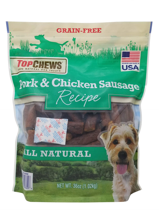 Top Chews Pork & Chicken Sausage Dog Treats 100% Natural 36 OZ