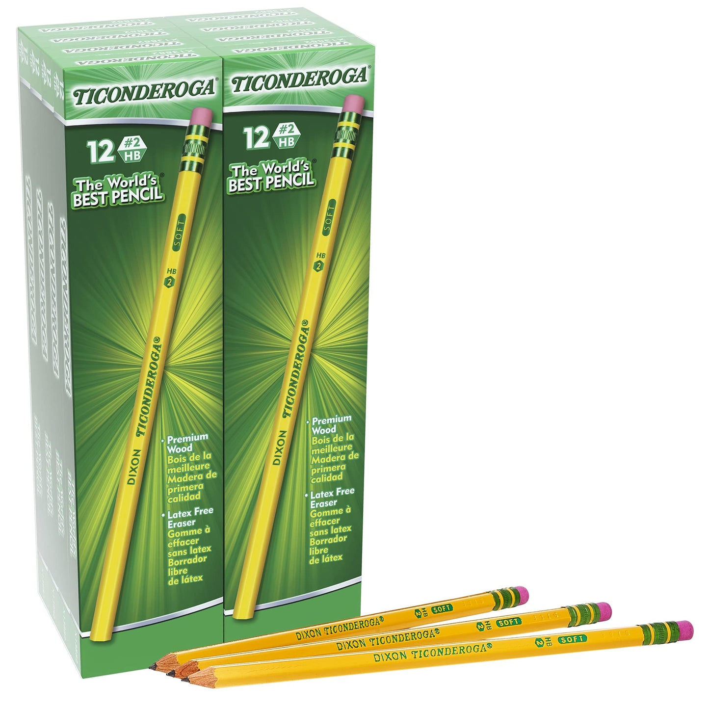 Ticonderoga Wood-Cased Pencils, Unsharpened, #2 HB Soft, Yellow, 96 Count