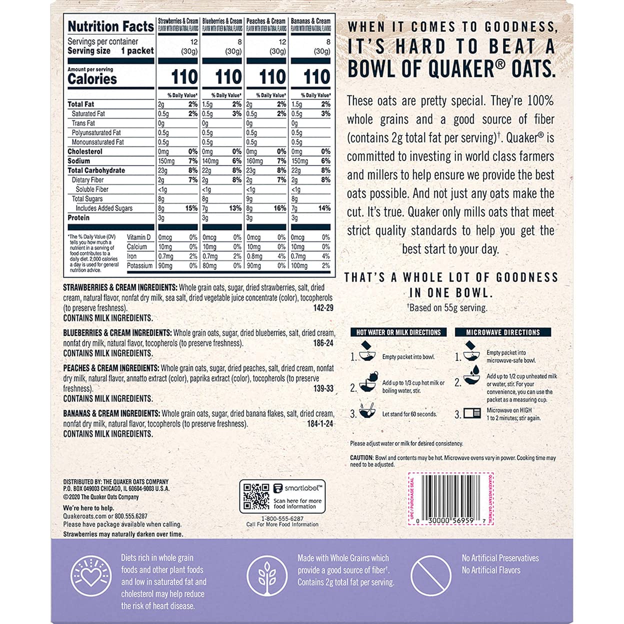 Quaker Instant Oatmeal Fruit & Cream, Variety Pack (40 Pk.) Net Wt 42.3 Oz