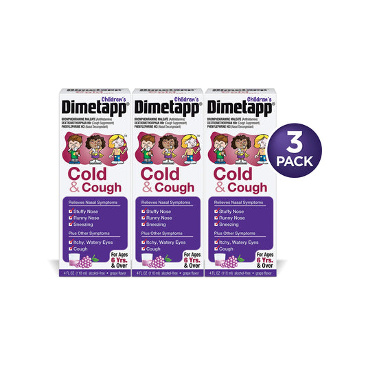 Children�s Dimetapp Cold & Cough (4 fl. oz., Pack of 3, Grape Flavor), Nasal Decongestant, Antihistamine & Cough Suppressant, Alcohol-Free, Ages 6+