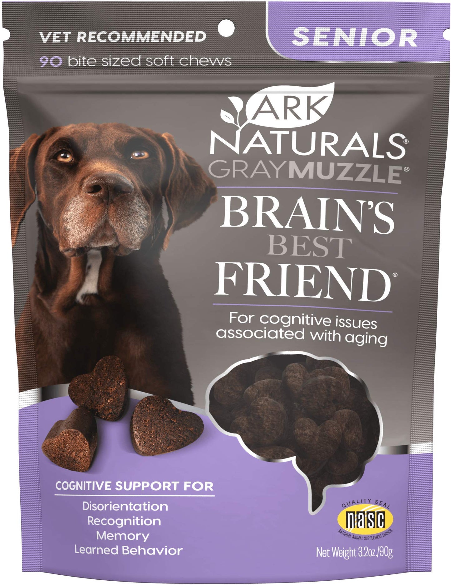 Ark Naturals Gray Muzzle Brain's Best Friend, Vet Recommended Soft Chews for Cognitive Issues Associated with Aging, 90 Count