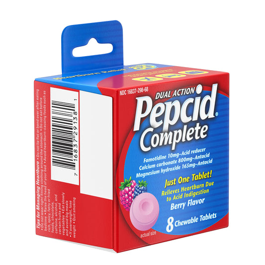 Pepcid Complete Dual Action Acid Reducer + Antacid Chewable Tablets, Berry Flavor, 8 ct.