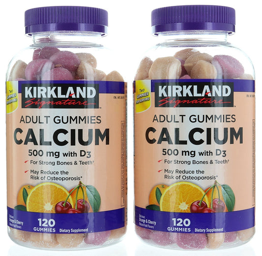 Kirkland Signature Chewable Calcium with Vitamin D3 Adult Gummies, 120 ct x 2 Bottles